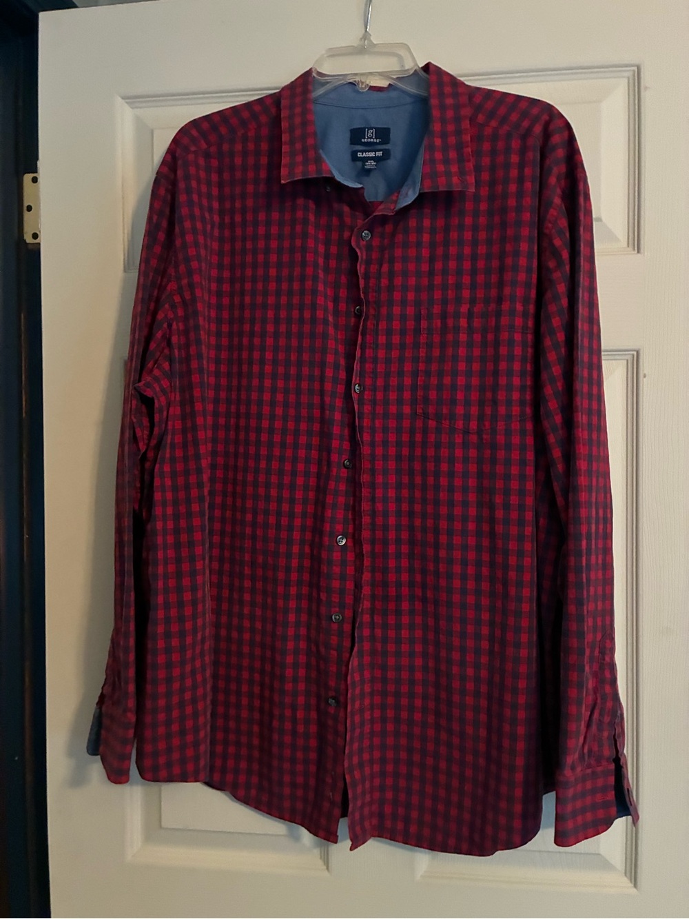 George Men's Red and Black Plaid Button-Down Shirt